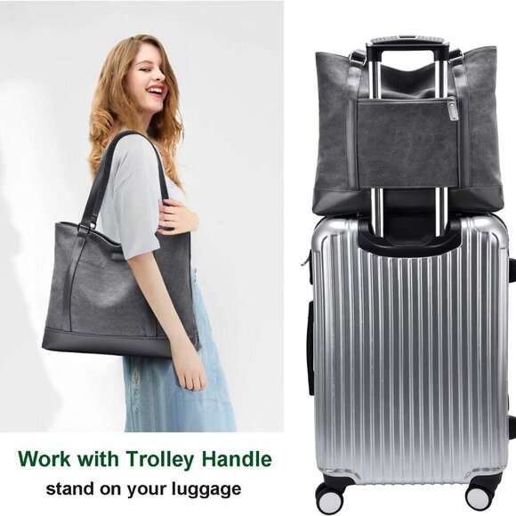 Laptop Bag for Women - Teacher Canvas Tote Bag with Compartments, Work Tote Bag - Picture 7 of 7